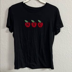 Black Fitted Short Sleeve T-Shirt with Red Apple Design